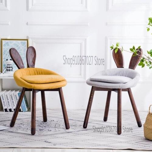 Solid Wood Dining Chair Small Apartment Cute Rabbit Ins Dressing Stool Makeup Chair