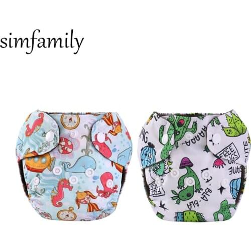 Simfamily 2pcs/set Newborn AIO Diaper Baby Nappy Washable Reusable Diaper Bamboo Charcoal Lining Waterproof PUL Outer