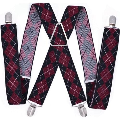 Large Size Suspenders big Men Adjustable Elastic X Back Pants Women Suspender for Trousers 55 Inch Clips black plaid navy blue
