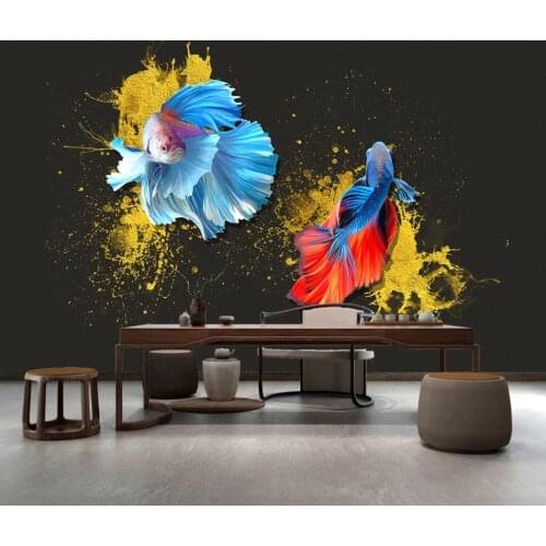 Custom 3D mural wallpaper hand-painted ink gold goldfish TV sofa living room wall decoration wallpaper