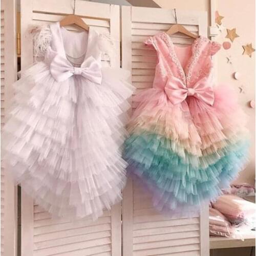 Stunning Puffy Flower Girl Dress Tiered Tulle Cap Sleeve O Neck Girls Pageant Gown Kids Birthday Party Dress