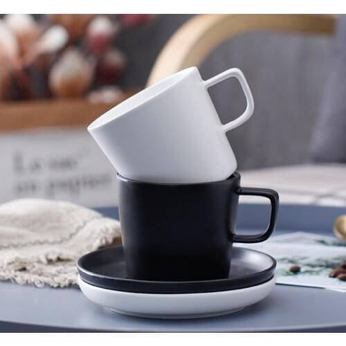 Simple Frosted Black and White European Coffee Cup set British Afternoon Tea Cappuccino Latte Cup Couple Pair Cups