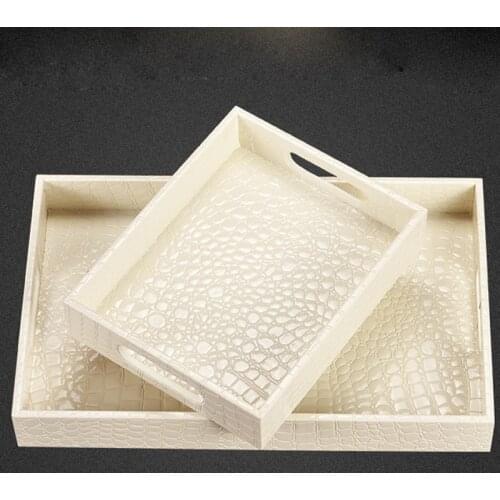 Rectangle white color wooden serving tray tray plastic PU leather home decoration tray food snack candy kitchen trays PTP21
