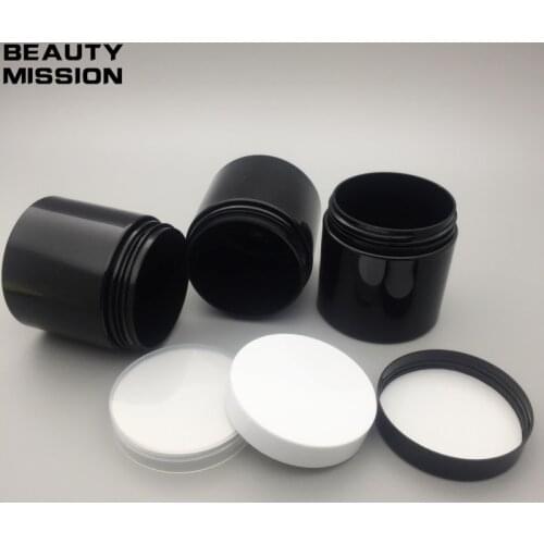 20 x 200ML Black Empty PET Jars with black white transparent Plastic Screw Lids,200g cream bottle Bath Salt honey Packaging jar