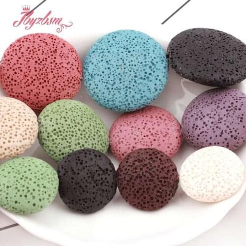 Natural Lava Rock Coin Multicolor Loose Spacer Beads 20/27/32mm Stone Beads For DIY Necklace BracelatsJewelry Making Strand 15"