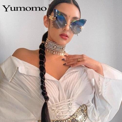 Retro Butterfly Shaped Sunglasses For Women Female Metal Legs Fashion Personality Polychromatic Rimless Lenses UV400