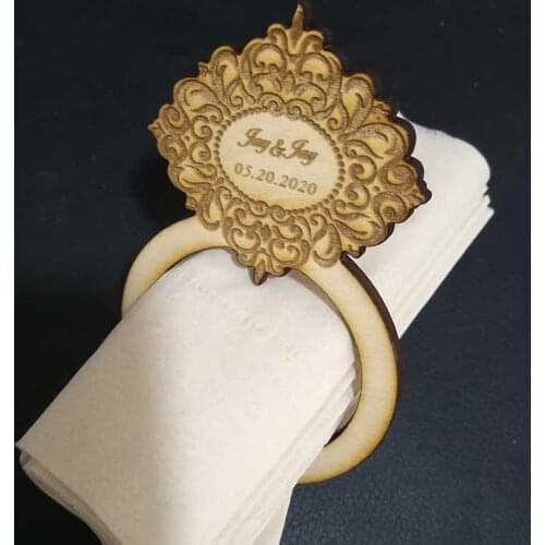 50pcs Personalized Table Wood Napkin Ring,Custom Wedding napkin rings Acrylic Cut Napkin Ring with Bride Groom Name, Party Favor