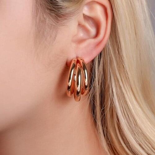 Timlee E268 Temperamental Exaggeration Geometry Semicircle Overlapping Alloy Dangle Earrings Popular Jewelry Wholesale