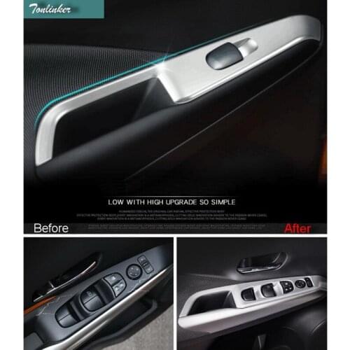 Tonlinker Cover Case Stickers for Nissan KICKS 2017 Accessories 4 PCS Car Styling ABS Door windows lift button interior sticker