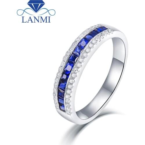 Solid 14k White Gold Engagement Rings 1.80Ct Blue Corundum Wedding Band Wedding Ring, Real Diamond Ring For Sale SR108