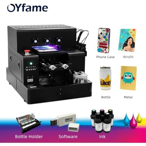 OYfame A4 UV Flatbed Printer UV Printer For Phone Case Bottle A4 UV Printing Machine For Phone case Metal Glass Wood Bottle