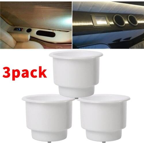 3Pcs Recessed Drop in Plastic Cup Drink Can Holder with Drain for Boat Car Marine Rv (White)