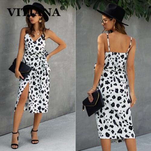 VITIANA Women Sexy Party Dress For Womens Summer 2020 Female Sleeveless Print Midi Dresses Woman White Backless Beach Vestidos