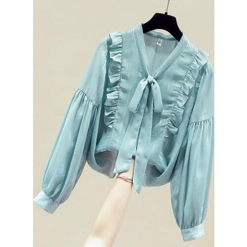 Long Sleeve Blouse Women Blusas Mujer De Moda 2021 V-Neck Striped Chiffon Blouse Shirt Tops Blusa Womens Tops And Blouses D794