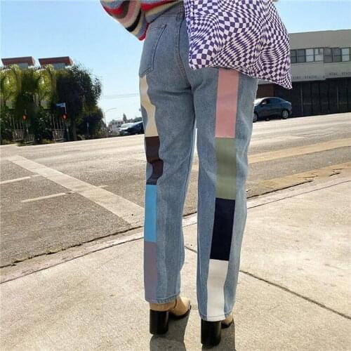 Women Denim Jeans Pants 2021 Sexy High Waist Trousers Colorful Patchwork Fall Winter Bottoms Zipper Jeans Streetwear