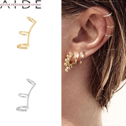 AIDE 1PCS 925 Sterling Silver Ear Cuff No Piercing Earrings For Women Left Ear Clip Earrings Gold Jewelry Pendientes Mujer