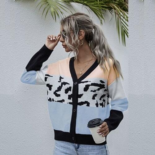 Sweaters Women 2020 Womens Leopard V Neck Button Up Knitted Cardigan Sweater Women Clothes pull femme hiver Cardigan Women