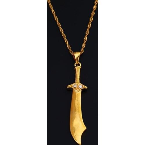 Gold Color Copper Fashion Knife Shape Pendant Necklace Trendy Chain Jewelry