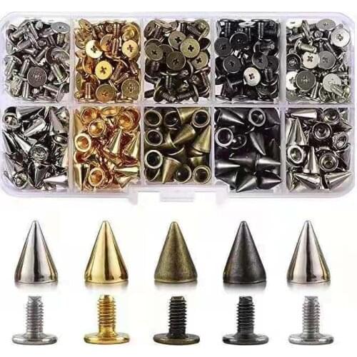 1Box Punk Rivets Set Cone Studs & Spikes for Clothes Screwback DIY Craft Cool Punk Garment Rivets For Leather Craft Handmade
