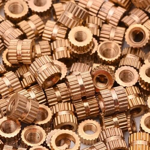 100pcs M3 Thread Metric Brass Knurl Round Insert Nuts 5mm Height 5mm(OD) Gold Tone