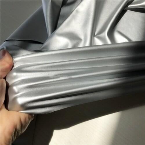 145cm*100cm Silver High Stretch Knit Faux Leather Four sides stretch PU leather Filament matte synthetic lambskin thin
