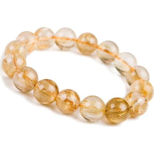 14mm Natural Titanium Rutilated Quartz Crystal Big Round Beads Bracelets Women Mens Powerful Stretch Bracelet Drop Shipping