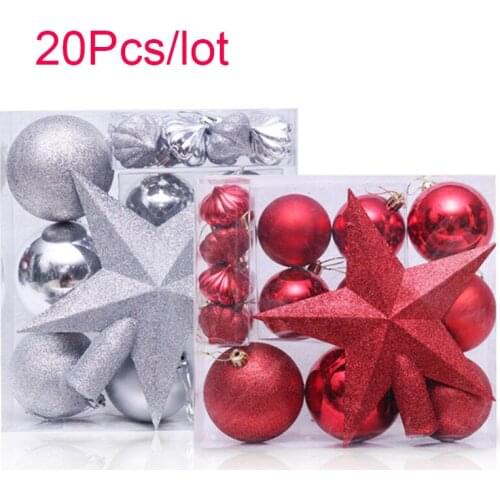 20Pcs/lot Christmas Tree Top Sparkle Stars Hanging Ball Baubles Snowflake Xmas Decoration Ornament Christmas Decor supplies
