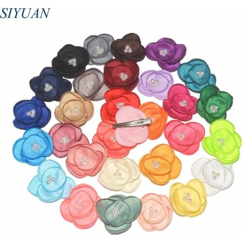 60pcs/lot 4.5cm Singed Satin Flower with Hair Clip Flower Hairpin DIY Hairpin Photograph Props 30 Colors Available FC121