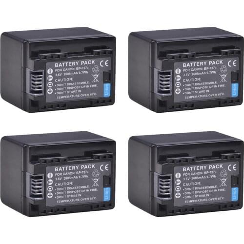 AsperX 4PC BP-727 BP727 BP 727 Battery for Canon VIXIA HF M50 M500 M56 M52 M60 R30 R300 R308 R506 DSLR Camera