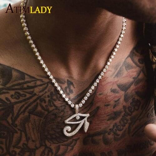 High quality iced out bling 5A cz cubic zirconia hip hop cz evil eye pendant boy men women fashion necklace 2021 wholesale