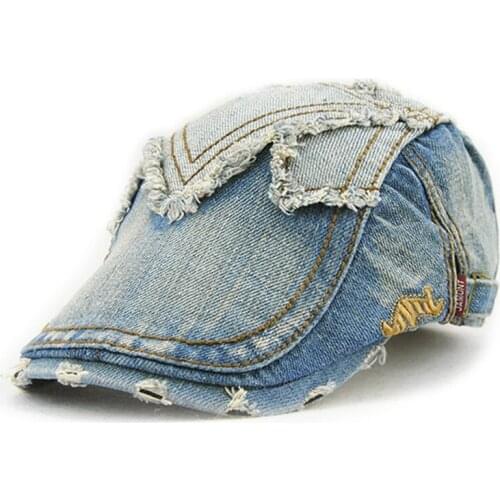 New Patchwork Denim Beret Hat for Men Women Casual Visor Cap Cotton Casquette Gorros