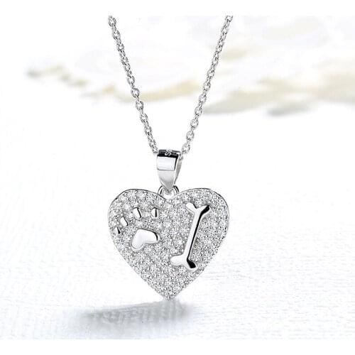 GCC151 Heart Bone Paw Print Pendant Necklace for Women Silver 925 Sterling Jewelry