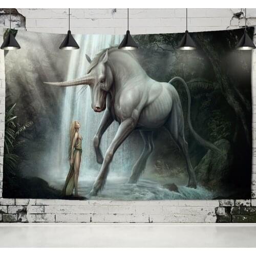People And Unicorn Tapestry Wall Hanging Bohemian Mystery Psychedelic Primitive Ancient Room Study Background Decor