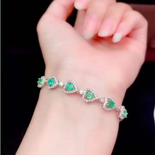 Good Valentine Gift 925 Sterling Silver Fine Jewelry Emerald Bracelet Natural And Real Emerald Bracelet