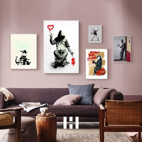 Exquisite Banksy Graffiti Wall Art Pictures Home Decor Wall Pictures For Baby Kids Room Decor Living Room Decoration