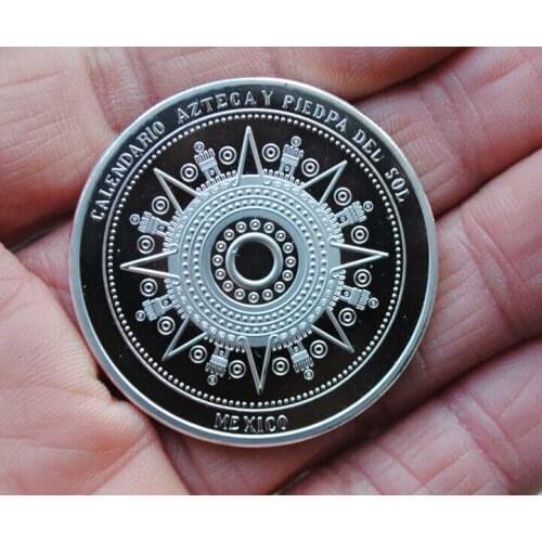 Maya Calendar Plated Coin Souvenir Mayan Aztec Badge Pin Mexico Gift Silver Color Cintage Collection