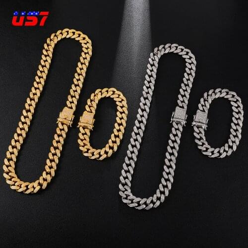 US7 12mm Individuatio Mens Heavy Iced Out Zircon Miami Cuban Link Necklace Choker Bling Hip hop Jewelry Fashion Charm Necklaces