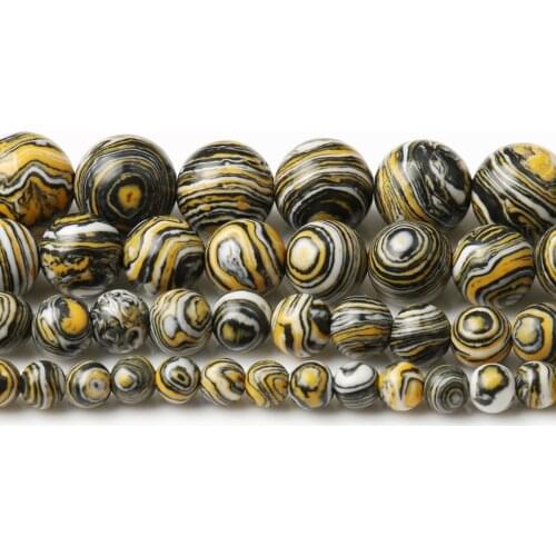 Natural Yellow Malachite peacock Stone Round Loose Beads For Jewelry Making DIY Bracelets Accessories 15'Strands 4/6/8/10 MM