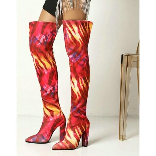 Non Mainstream Series Women Boots Fashion Graffiti Printing Over the Knee Boots Winter Square Root Women Nightclub Party Shoes