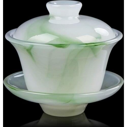 Jade Green Tea Bowl Ink Painting Teaware Master Cup 200ml Chinese Kung Fu Tea Set Drinkware Tea Tureen Gaiwan Crafts Decoration