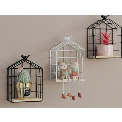 Nordic Bird Iron Grid Rack Storage Basket Creative Home Living Room Decoration Wall Hanging Storage Organizer