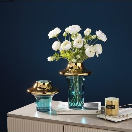 Nordic Gold-plated Gradient Glass Vase Flower Arrangement Dried Flower Plant Hydroponic Vase Dining Table Living Room Decoration