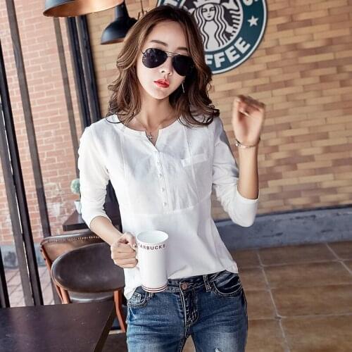 New arrive Autumn new ladies women long-sleeved V neck fashion pink white blouse shirt female clothing