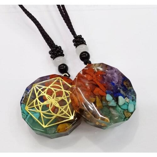 New Orgonite Pendant Sri Yantra Necklace Sacred Geometry Chakra Healing Energy natural stone Rope Meditation Jewelry #381