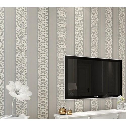 Beibehang European living room bedroom TV background wall vertical stripes non-woven plain wallpaper corridor 3d wallpaper roll