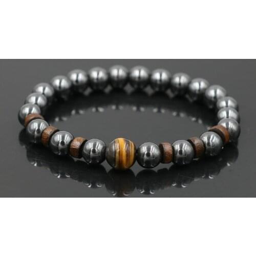 Charm Bracelet Men Hematite Tiger Eye Stone Wooden Beads Bracelet Chakra Yoga Energy Distance Diffuser Bracelets Male Jewelry