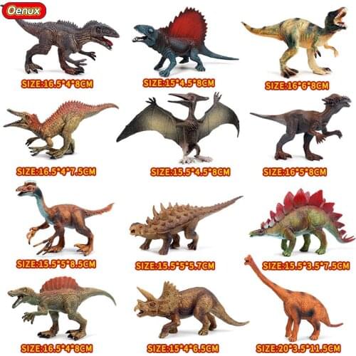 Oenux High Quality PVC Jurassic Dinosaur Park Model Toy Jurassic T-Rex Spinosaurus Triceratops Dinosaurs Action Figure Kids Toy