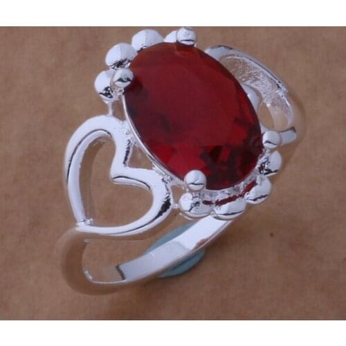 Wholesale Silver Plated Rings For Women,Free Shipping Charm Christmas Silver Fashion Jewelry Double Heart With Redstone/apma