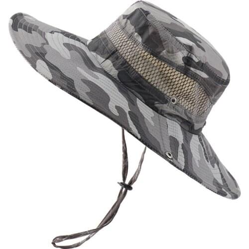 Multicolor Camouflage Hats Summer Mesh Breathable Mens Panama Bucket Hat Fishing Cap Wind Rope Fixed Womens Anti-UV Beach Hat