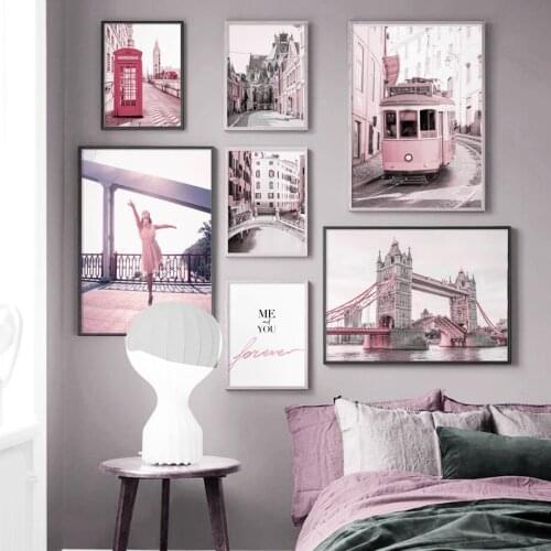 Building Bridge Bus Telephone Booth Girl Quotes Nordic Posters And Prints Wall Art Canvas Painting Wall Pictures For Living Room